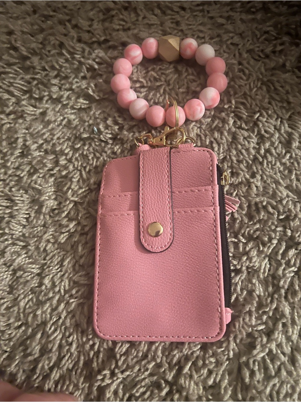Pink Tassel Wristlet Card Holder Keychain - Picture 2 of 2